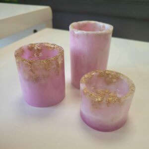 3 Bougeoirs Rose/Gold